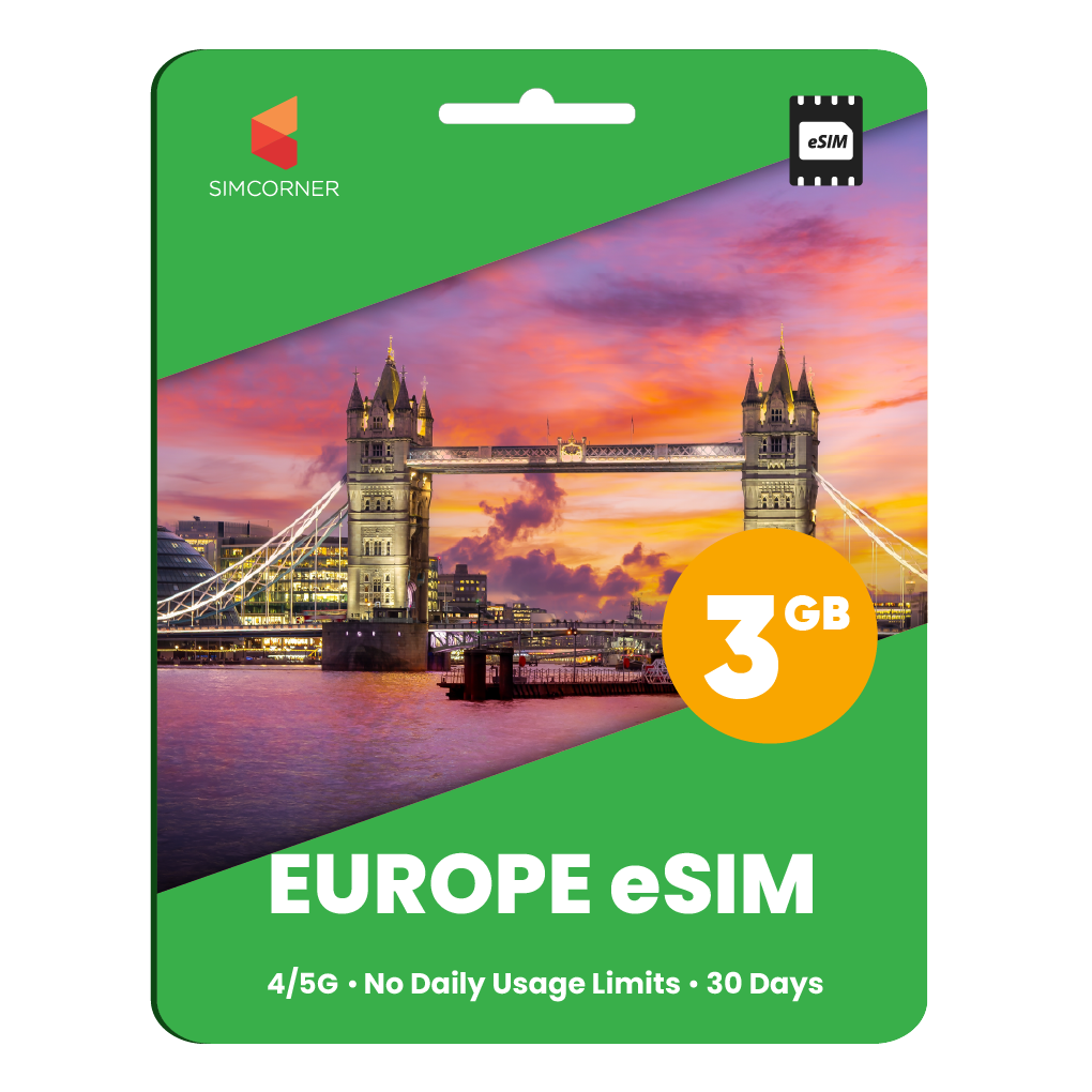 Europe eSIM: 3GB - 30 days - SimCorner