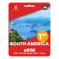South America eSIM: 1GB - 7 Days