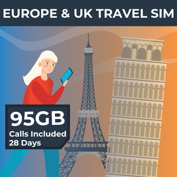 Europe & UK Travel Sim Card 95GB I SimCorner